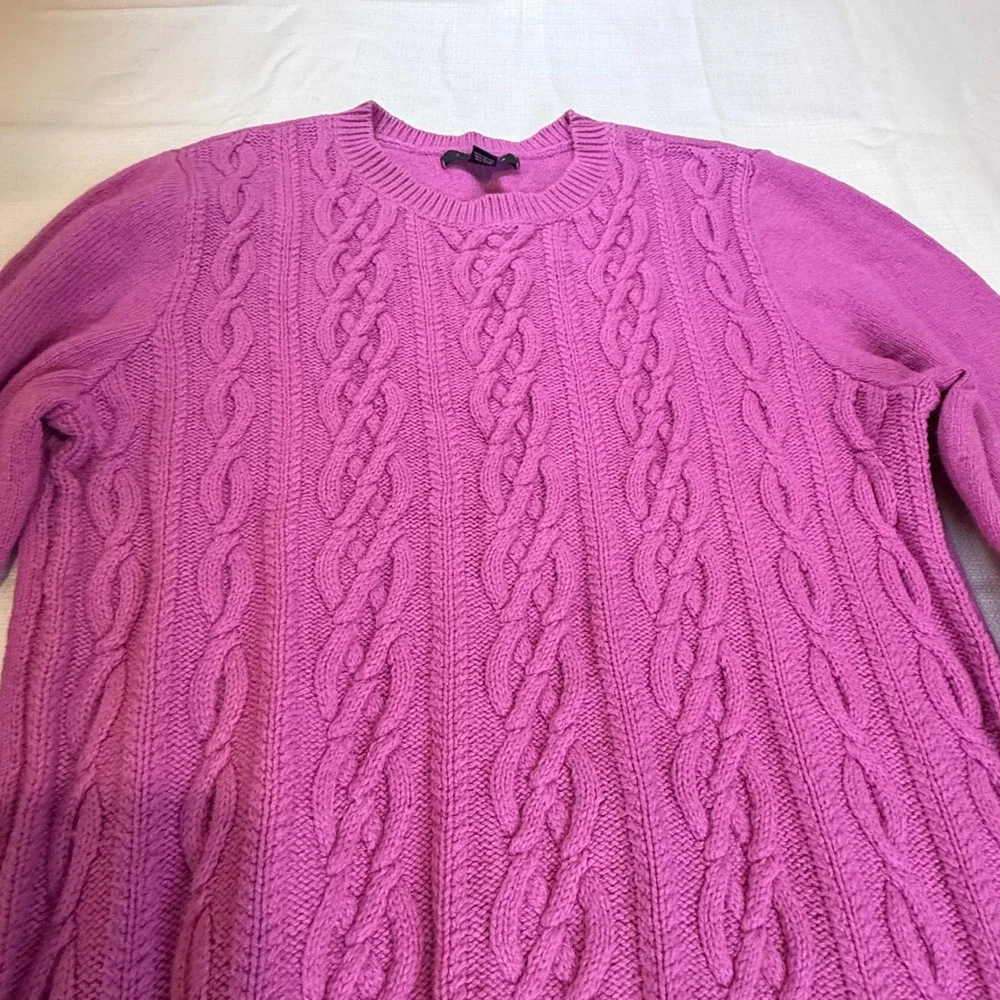 Lands End Cable‎ Knit Sweater Pink Crew Neck Long Sleeve Women's Size S